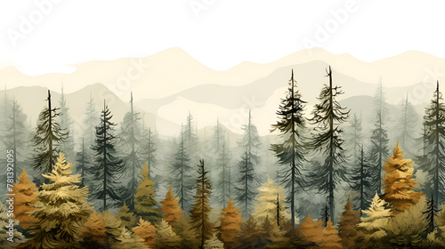 pristine winter landscape with a row of trees covered in snow mountain in the background art illustration  © save future