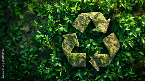 recycling symbol with green grass green recycling concept, environmental awareness 