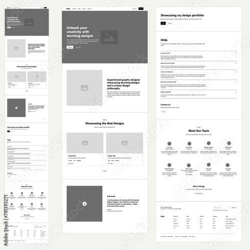 Website Wireframe Vector - Graphic Designer Portfolio Template
