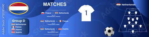 Information banner of the Netherlands national football team with match schedule. Seamless carousel for Instagram.