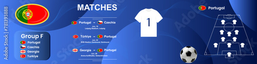 Information banner of the Portugal national football team with match schedule. Seamless carousel for Instagram.