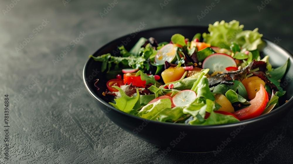 fresh and healthy salad, blank space for advertising or text. fresh and healthy salad, blank space for advertising or text.