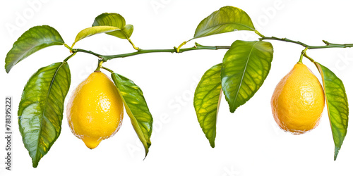 Branch of juicy lime lemons with leaves isolated on white background Ripe lemon fruit