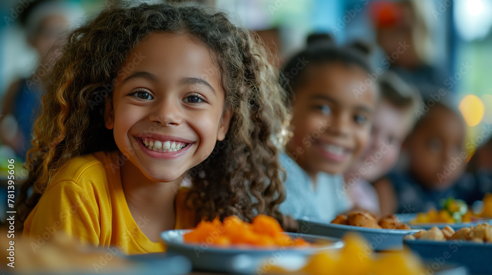Children are happy to have a meal together. Children are happy to have a meal together.