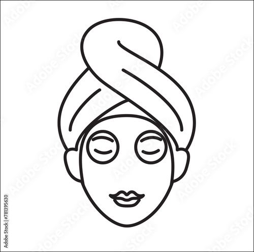 Face mask sheet, skin care icon, beauty skin, woman's face linear sign on white background