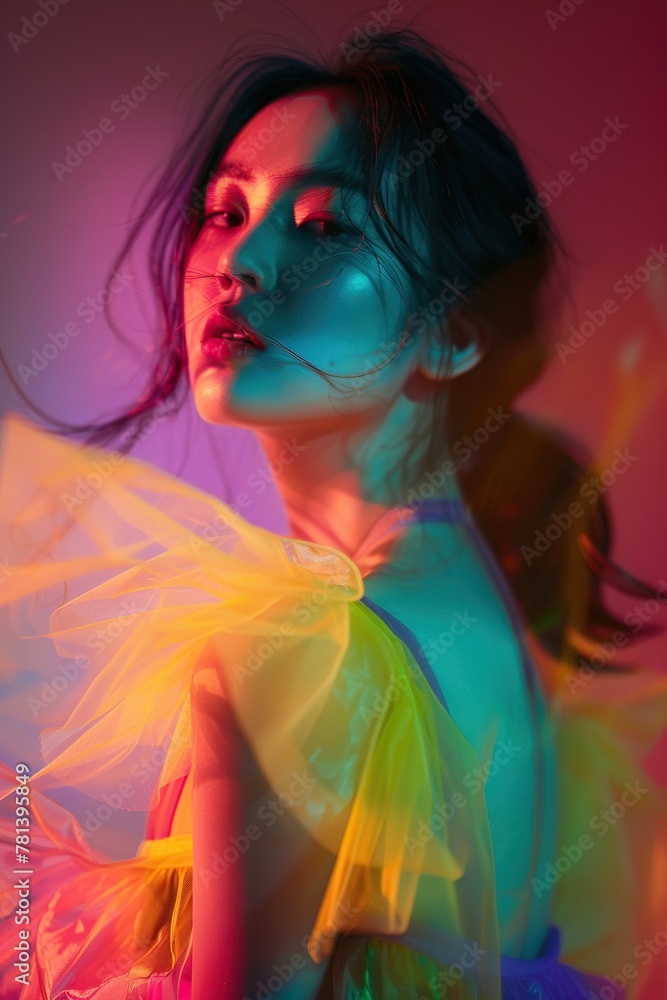 Colorful Light Play on Beautiful Girl