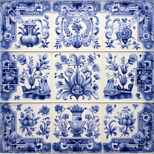 Traditional Dutch Delftware Tiles in Cobalt Blue and White, Floral and Landscape Designs
