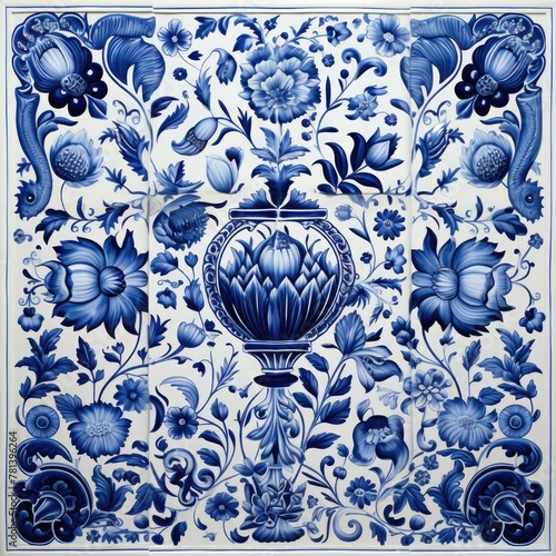 Traditional Dutch Delftware Tiles in Cobalt Blue and White, Floral and Landscape Designs