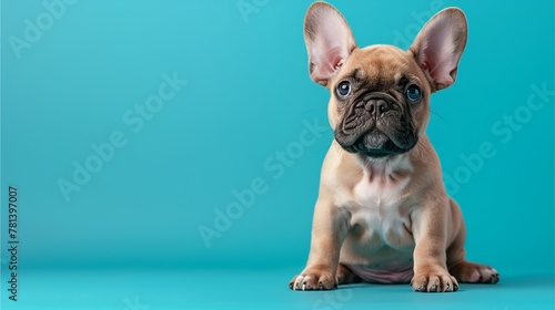 French Bulldog and English Bulldog puppies together in a cute and funny photoshoot on a white background