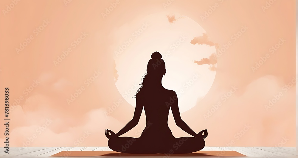 International Day of Yoga, silhouette yoga pose with simple soft background.