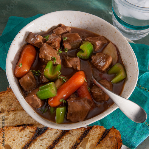 Low fat beef stew with potato, carrots and celery