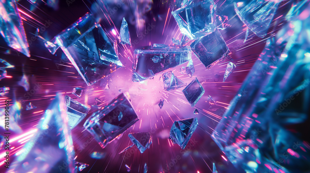 Cosmic Burst of Shattered Glass in Vibrant Neon Hues. Generative AI