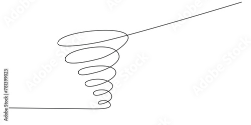 Storm with tornado - hand drawing one single continuous line banner. Vector stock illustration isolated on white background for design template weather forecast, travel blog. Editable stroke.