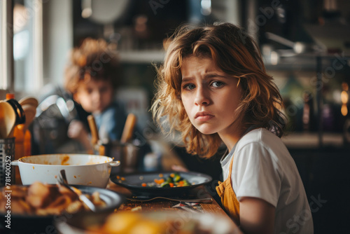 Children at Dining Table in the Kitchen photo