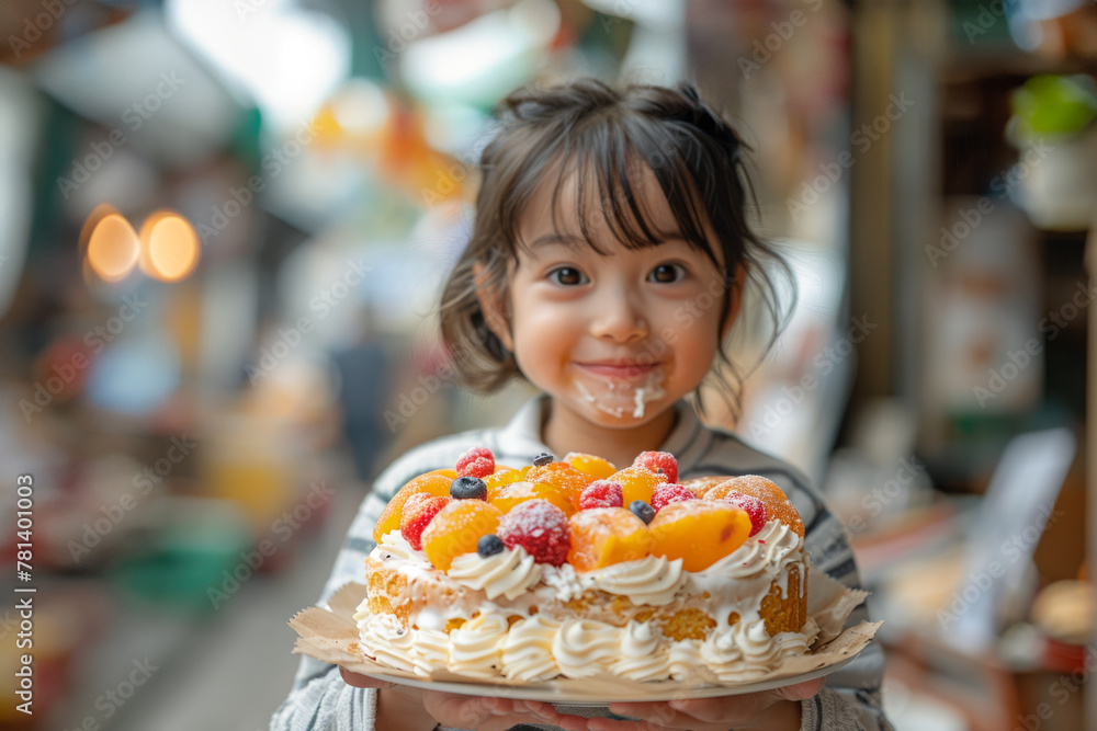 Sweet Celebration, Girl and Fruit Cake
