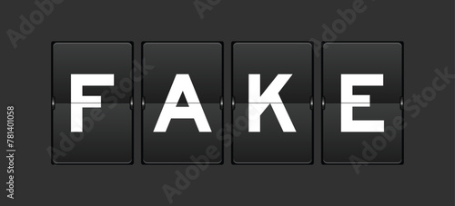 Black color analog flip board with word fake on gray background