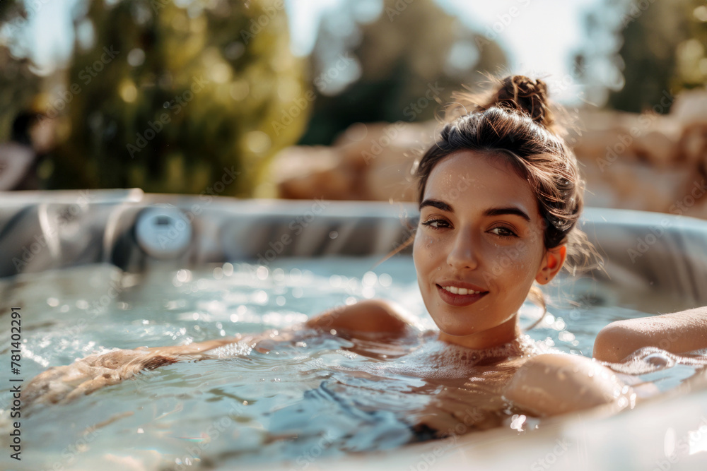 Fototapeta premium Young Woman Enjoying the Jacuzzi