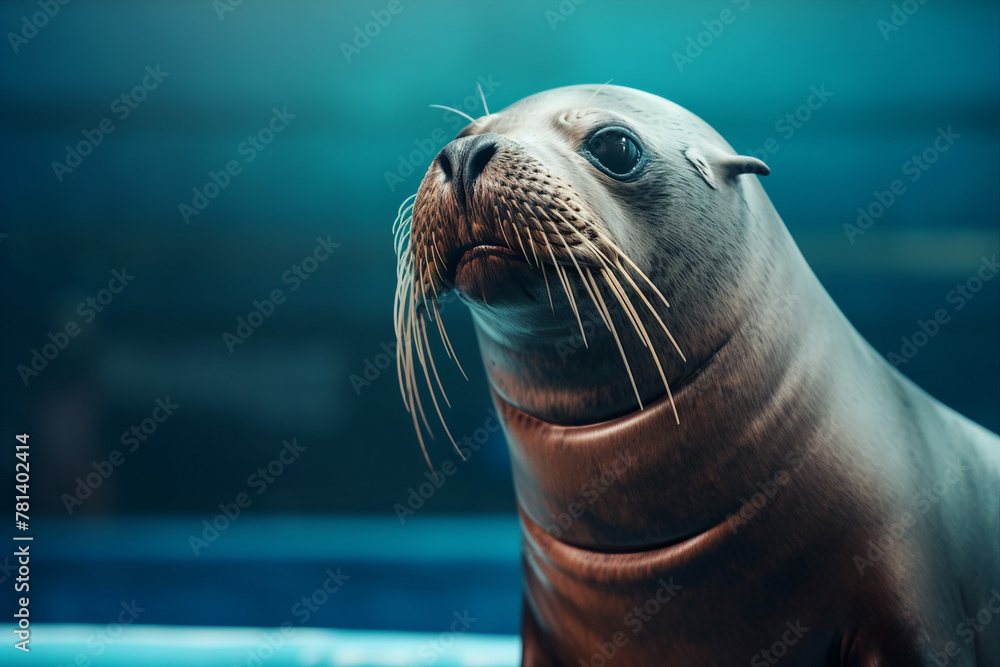 Naklejka premium People swimming with dolphins aquapark Generative AI creation colorful summer picture selfie