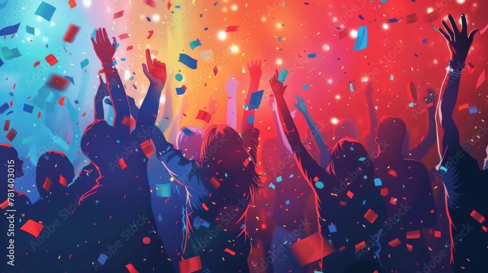 Sleek vector art portraying the energetic atmosphere of a party celebration. - obrazy, fototapety, plakaty 