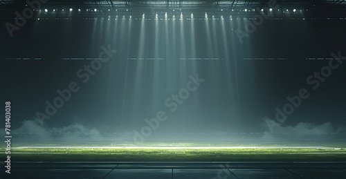 Sleek and modern background with smoke effects  spotlights shining down on the ground  creating an atmosphere of anticipation for the start or end of sports events. 