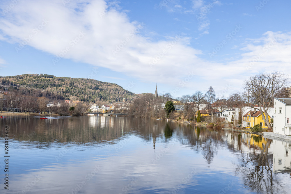 Walking along Nidelven (River) in a Spring mood in Trondheim city Walking along Nidelven (River) in a Spring mood in Trondheim city