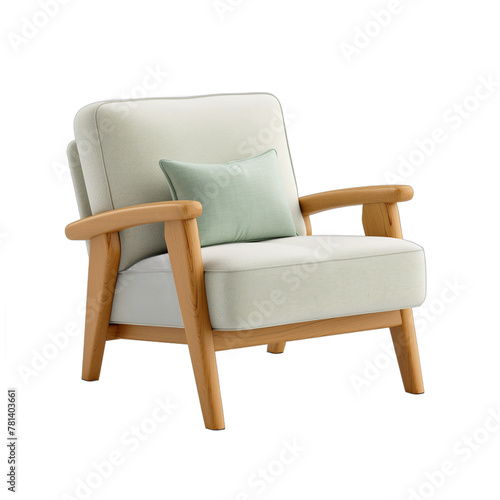 Retro armchair with a comfortable green cushion isolated on a white background 3D rendering