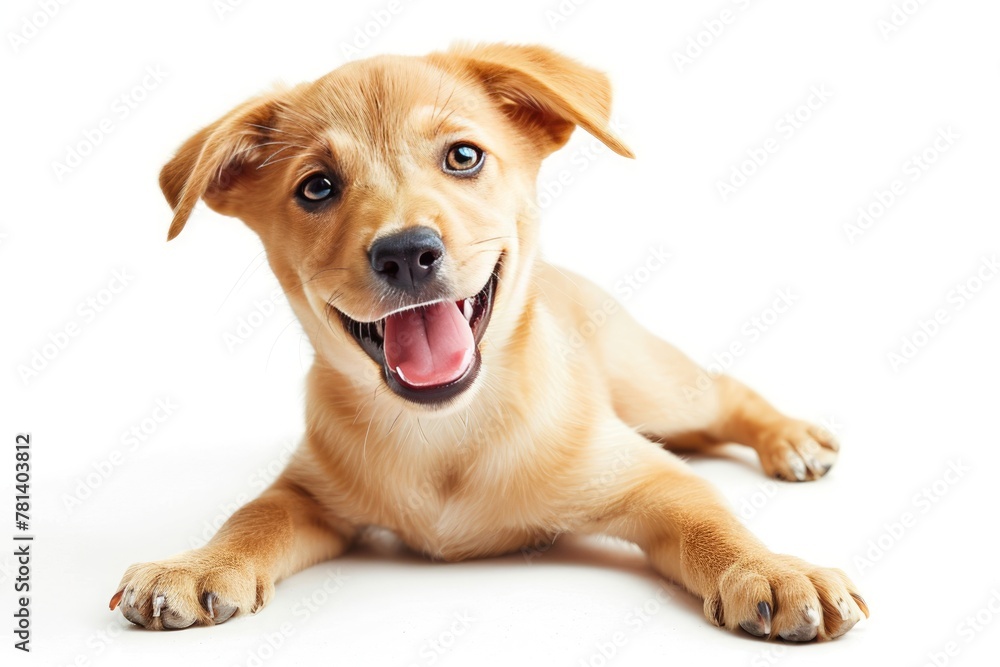 dog isolated on white background. puppy isolated on white background. dog, puppy, doggy, pet. Cute playful doggy or pet is playing and looking happy. Concept of motion, action, movement. cutout dog.