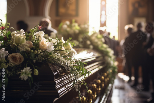 Sad bury ceremony at old cemetery church funeral farewell rest in peace Generative AI picture