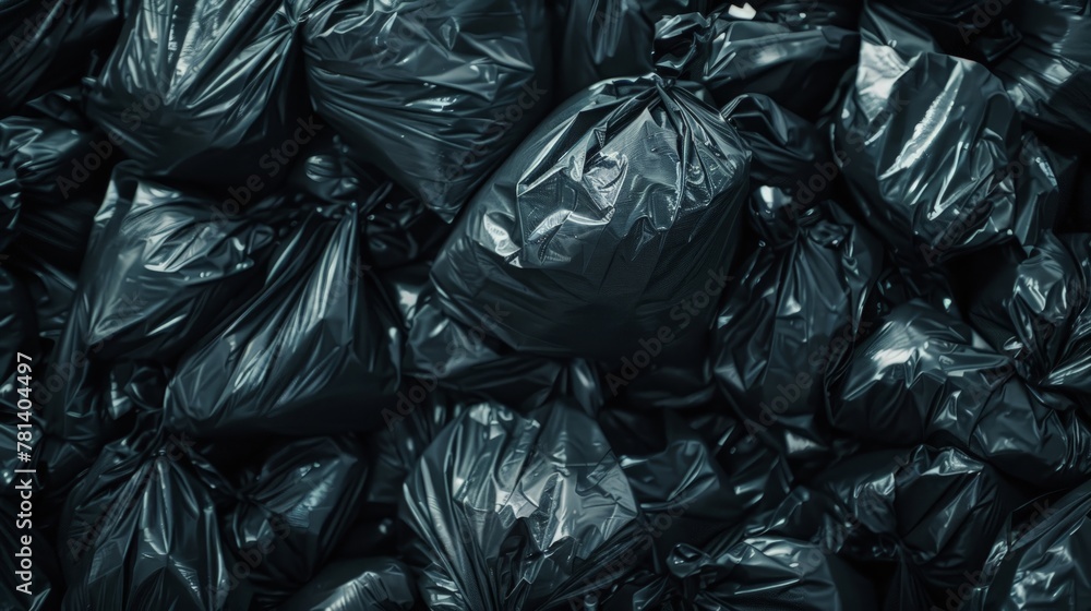 Pile of black plastic garbage bags.