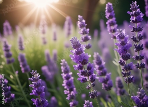 lavender in a field at sunset. purple flowers.