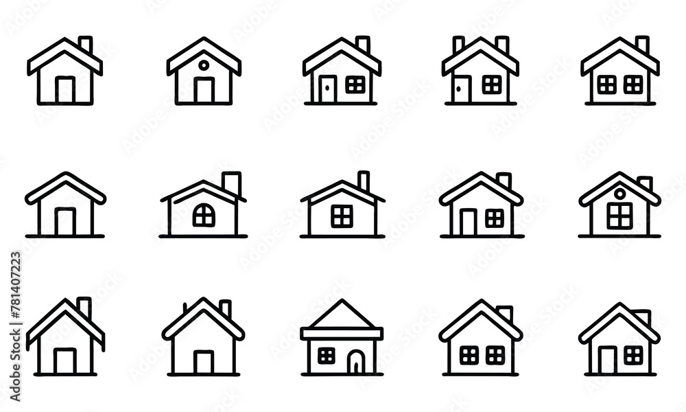 House and home property cottage editable stroke outline icons set isolated on white background flat vector illustration. Pixel perfect. 64 x 64..