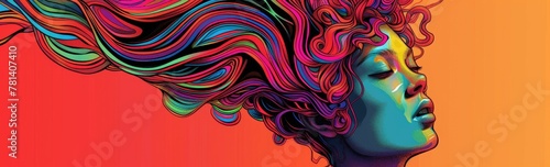 Vibrant Digital Art of Woman with Flowing Colorful Hair