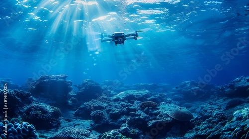 Underwater ROV Exploring Coral Reefs During Daytime photo