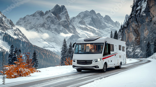 Scenic route: modern motorhome amongst mountain majesty