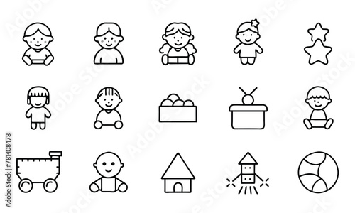  Preschool abilities and child items editable stroke outline icons set isolated on white background flat vector illustration. Pixel perfect. 64 x 64