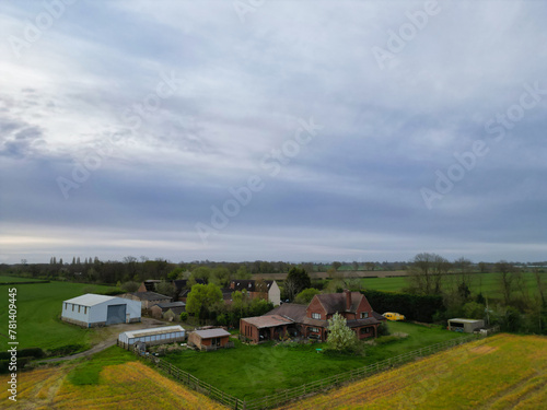 Aerial View of Most Beautiful Countryside Landscape of Village Near Rugby City of England UK. 