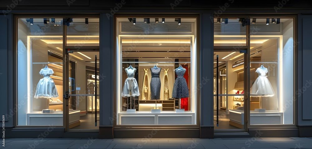Elegant Boutique Window Display Highlighting Seasonal Fashion Collections Elegant Boutique Window Display Highlighting Seasonal Fashion Collections
