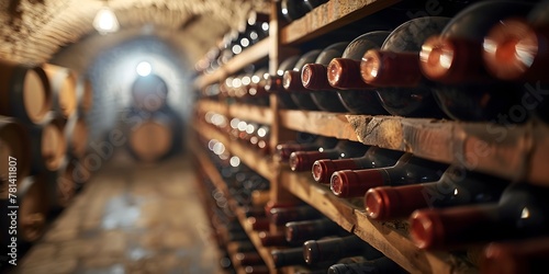 Sophisticated Wine Rack in Dimly Lit Cellar Awaiting Rare Vintages photo