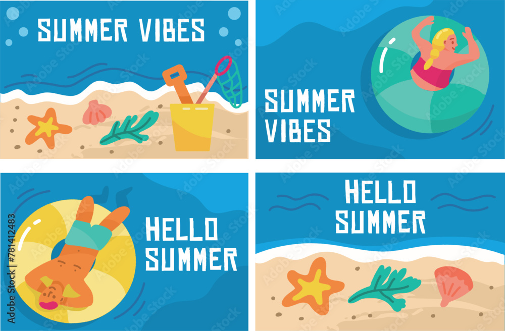 Hand drawn summer card collection template