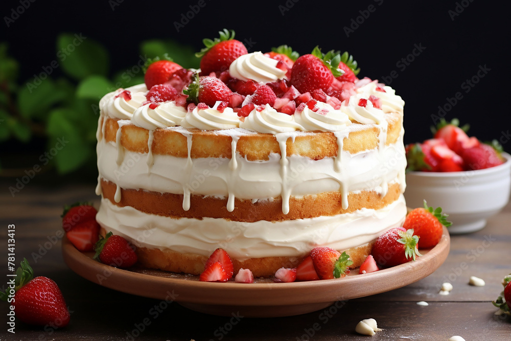 Birthday cake with gourmet fresh berry and cream food anniversary new year celebration. AI Birthday cake with gourmet fresh berry and cream food anniversary new year celebration. AI