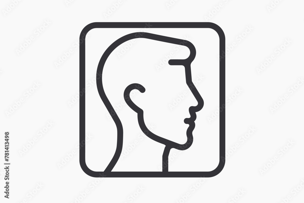 Line art icon of a human profile in a square Line art icon of a human profile in a square
