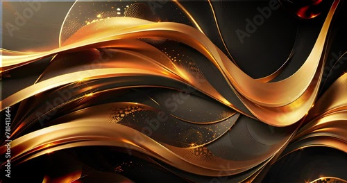 Luxurious and dynamic shining metallic golden wave abstract animation background material. 豪華でダイナミックな輝くメタリック金色のウェーブ抽象的なアニメーションの背景素材 photo