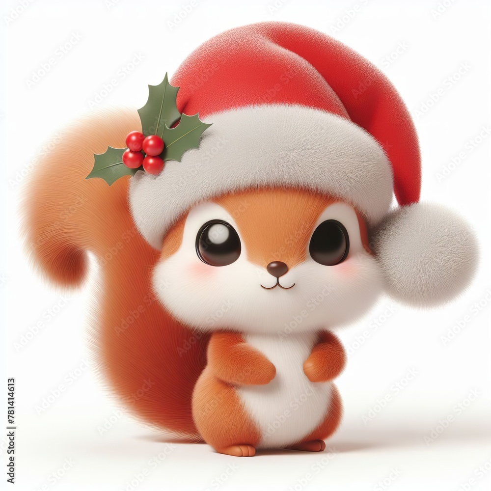 a cute Squirrel wearing Christmas Santa Claus hat a cute Squirrel wearing Christmas Santa Claus hat