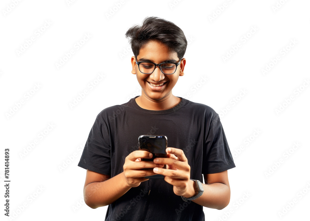 South Asian Teen Smiling Using Smartphone South Asian Teen Smiling Using Smartphone