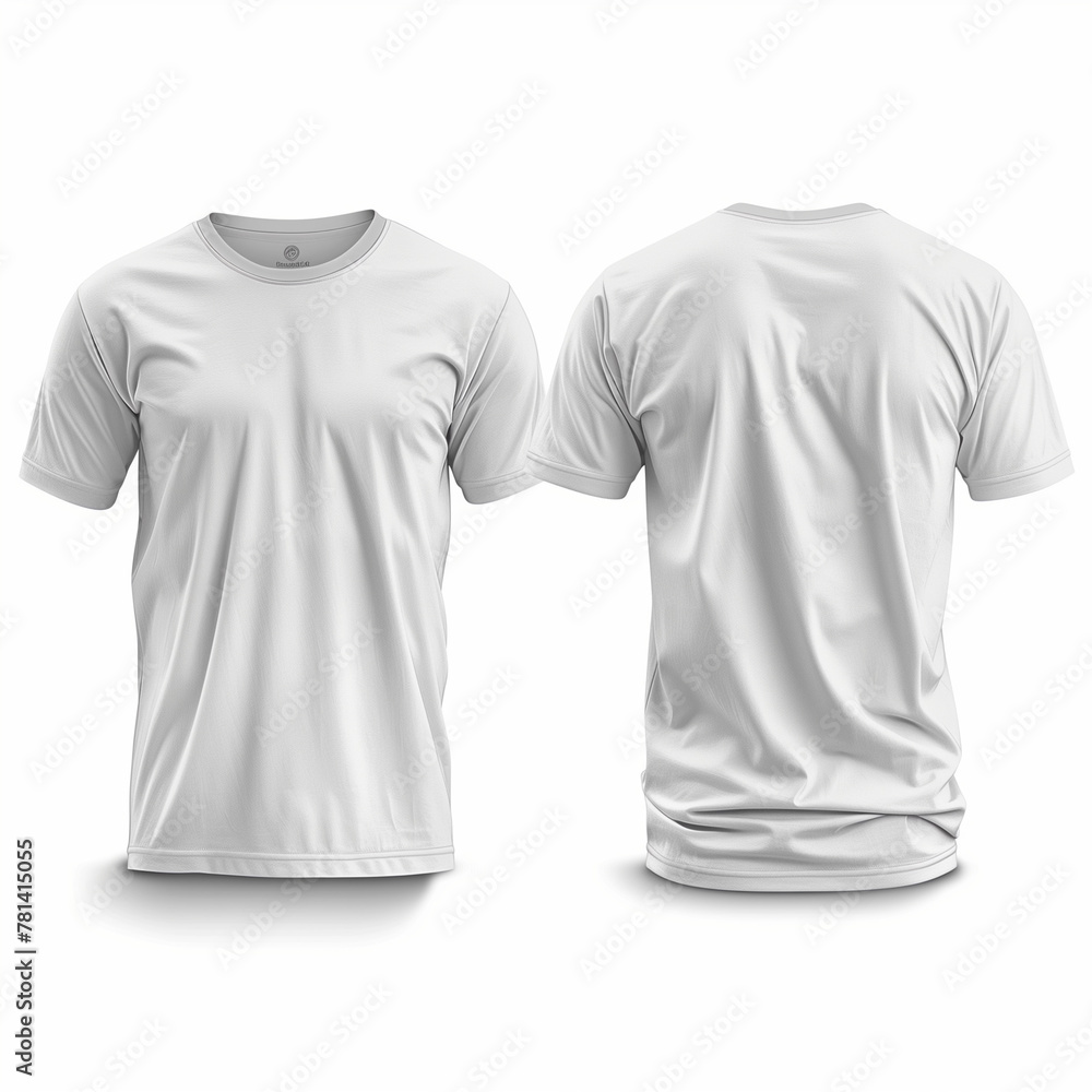 High-resolution mockup of a blank white t-shirt, shown from both front and back perspectives on a plain background. Generative Al High-resolution mockup of a blank white t-shirt, shown from both front and back perspectives on a plain background. Generative Al