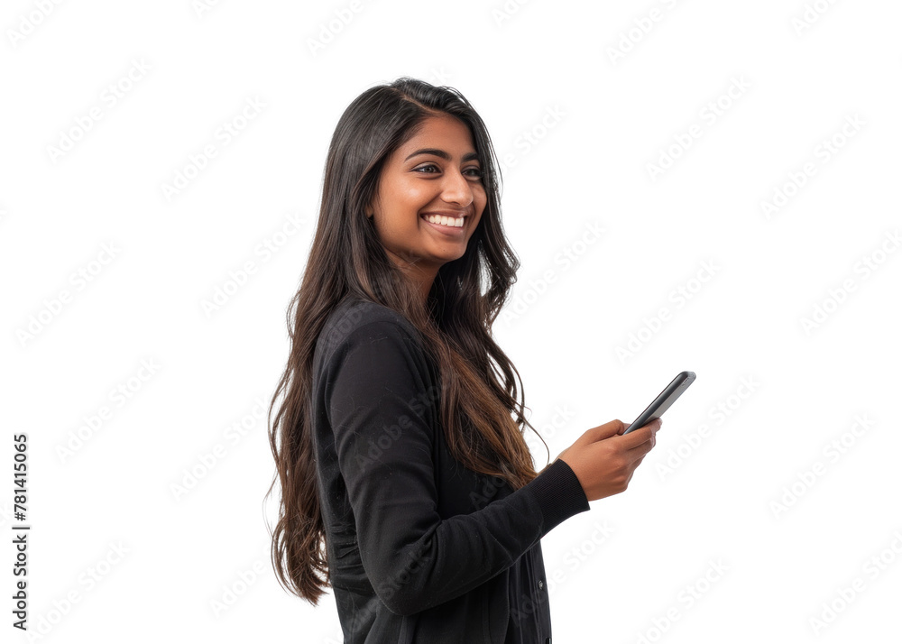 South Asian Woman Smiling with Phone South Asian Woman Smiling with Phone