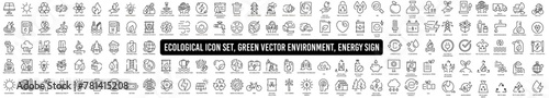 Set of green energy thin line icons. Icons for renewable energy, photo