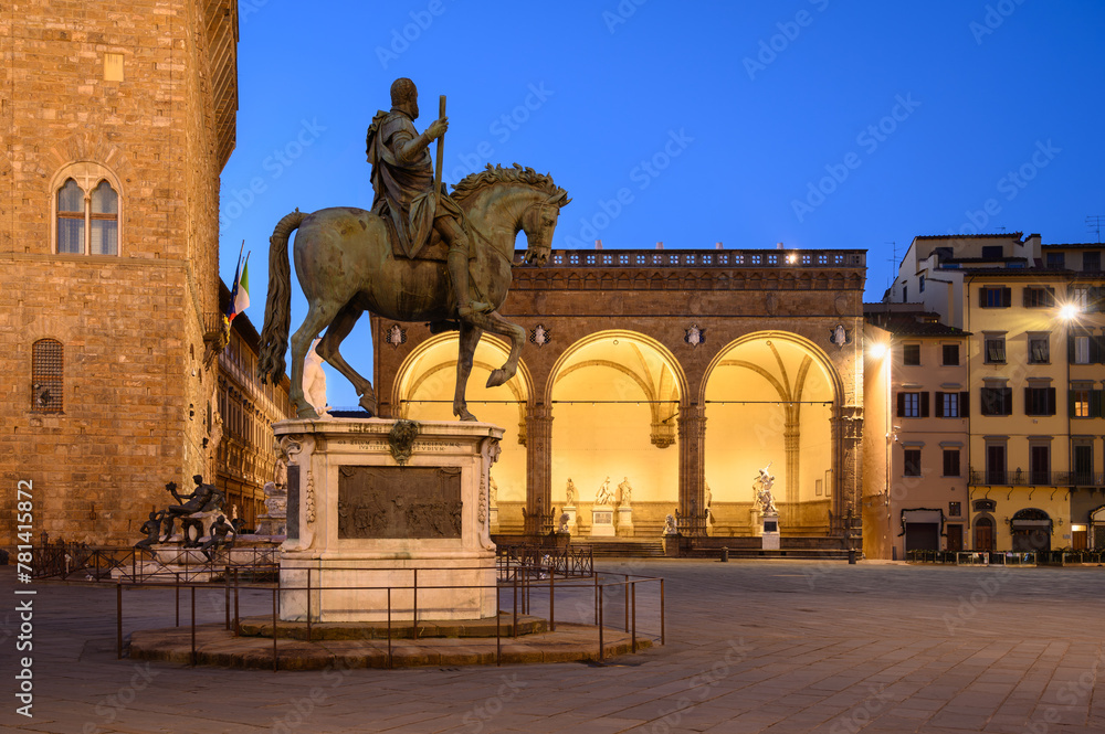 View of the so called Loggia dei Lanzi at Night - Florence, Italy