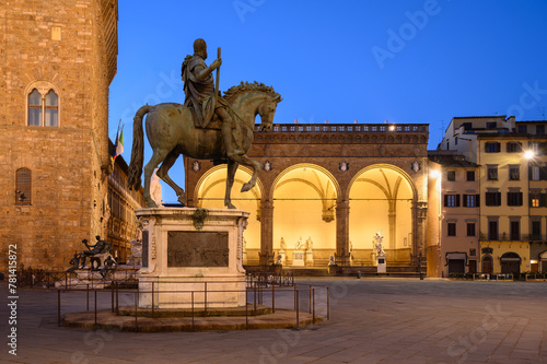 View of the so called Loggia dei Lanzi at Night - Florence, Italy