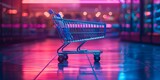Crisp Outline of Shopping Cart in Neon Urban Glow Highlighting Clarity and Purpose of Shopping Missions with Copy Space